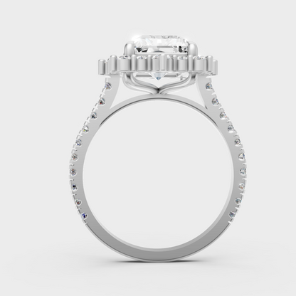 Hallmarked 14K White Gold Ring With 3.79Ct Brilliant Radiant Lab Diamond Detail