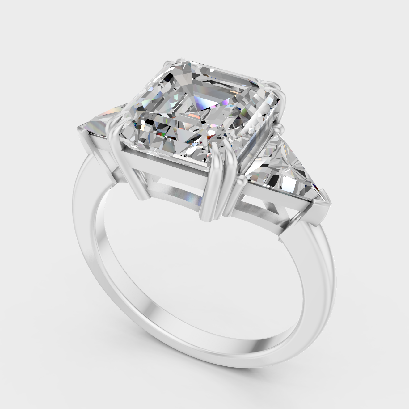 Platinum Engagement Ring With Square Emerald Diamonds