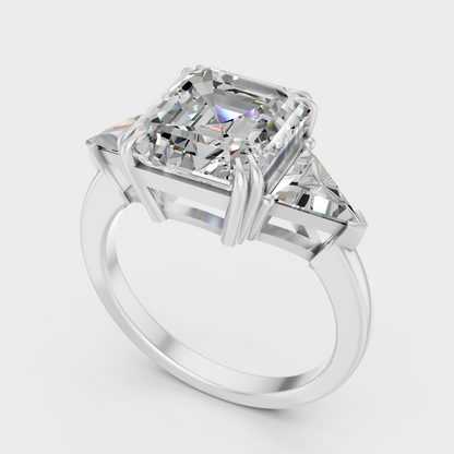 Platinum Engagement Ring With Square Emerald Diamonds