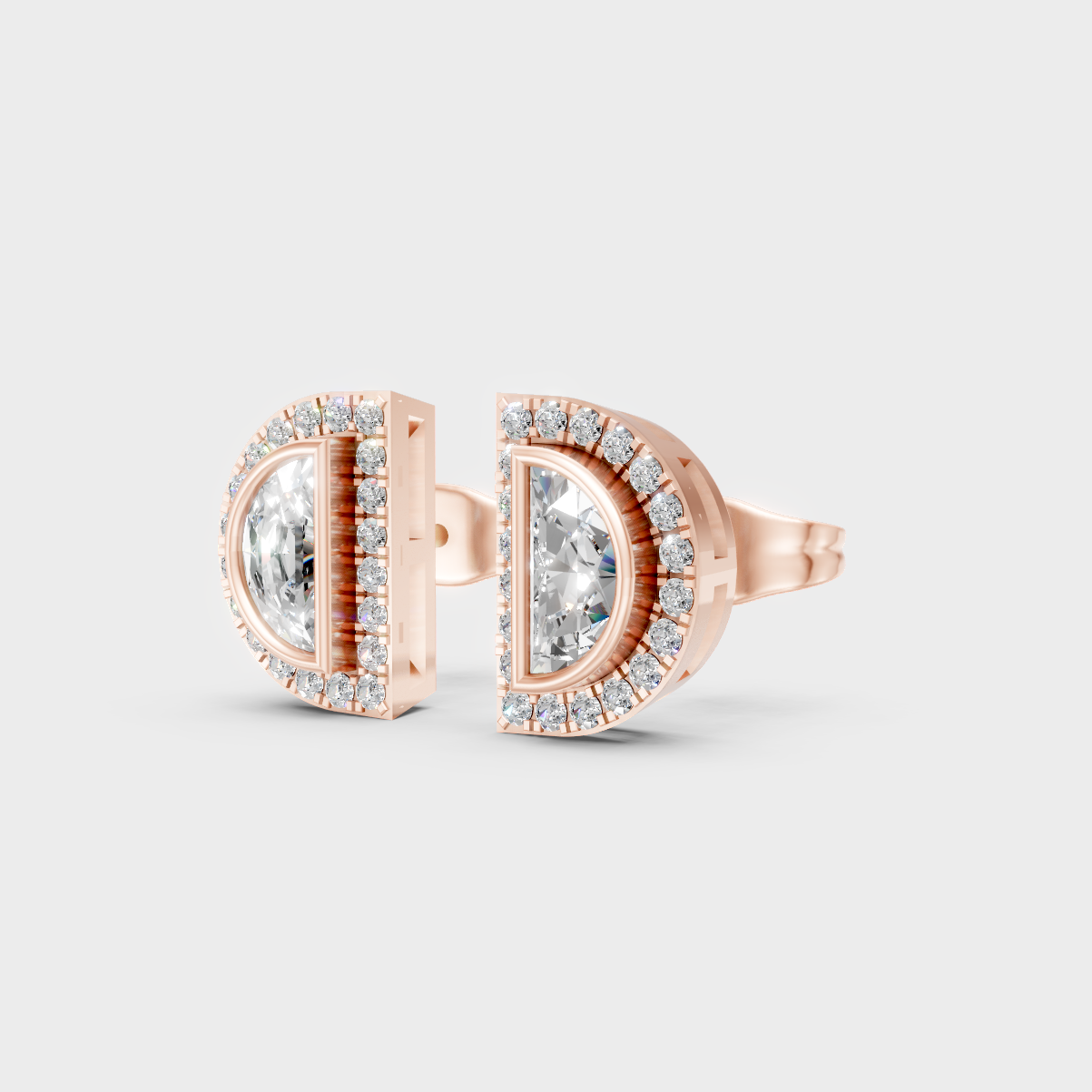 9K Rose Gold Half Moon And Round Lab-Grown Diamond Earrings With Hallmark Quality