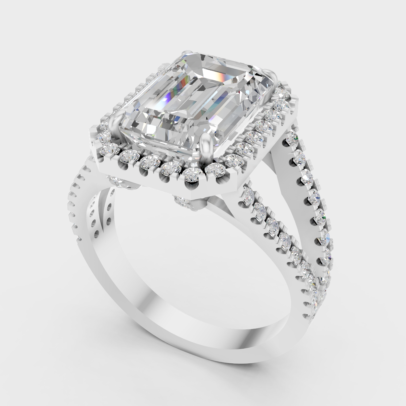 Platinum Emerald Engagement Ring With Halo Sparkle