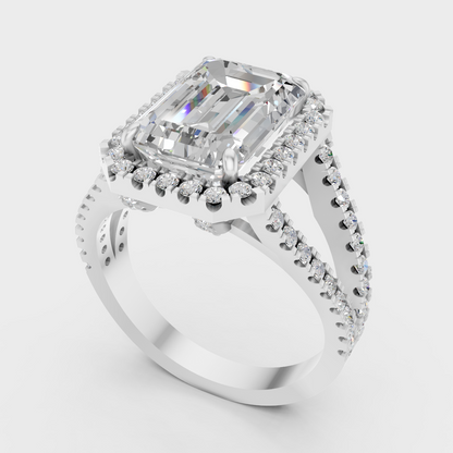 Platinum Emerald Engagement Ring With Halo Sparkle
