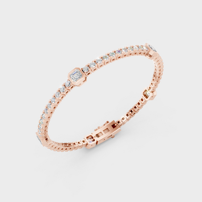 Elegant Asscher Round Diamond Bracelet Rose Gold