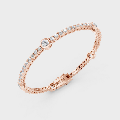 Rose Gold Cushion Round Diamond Bracelet 4.42 Ct GLI Certified Sparkle
