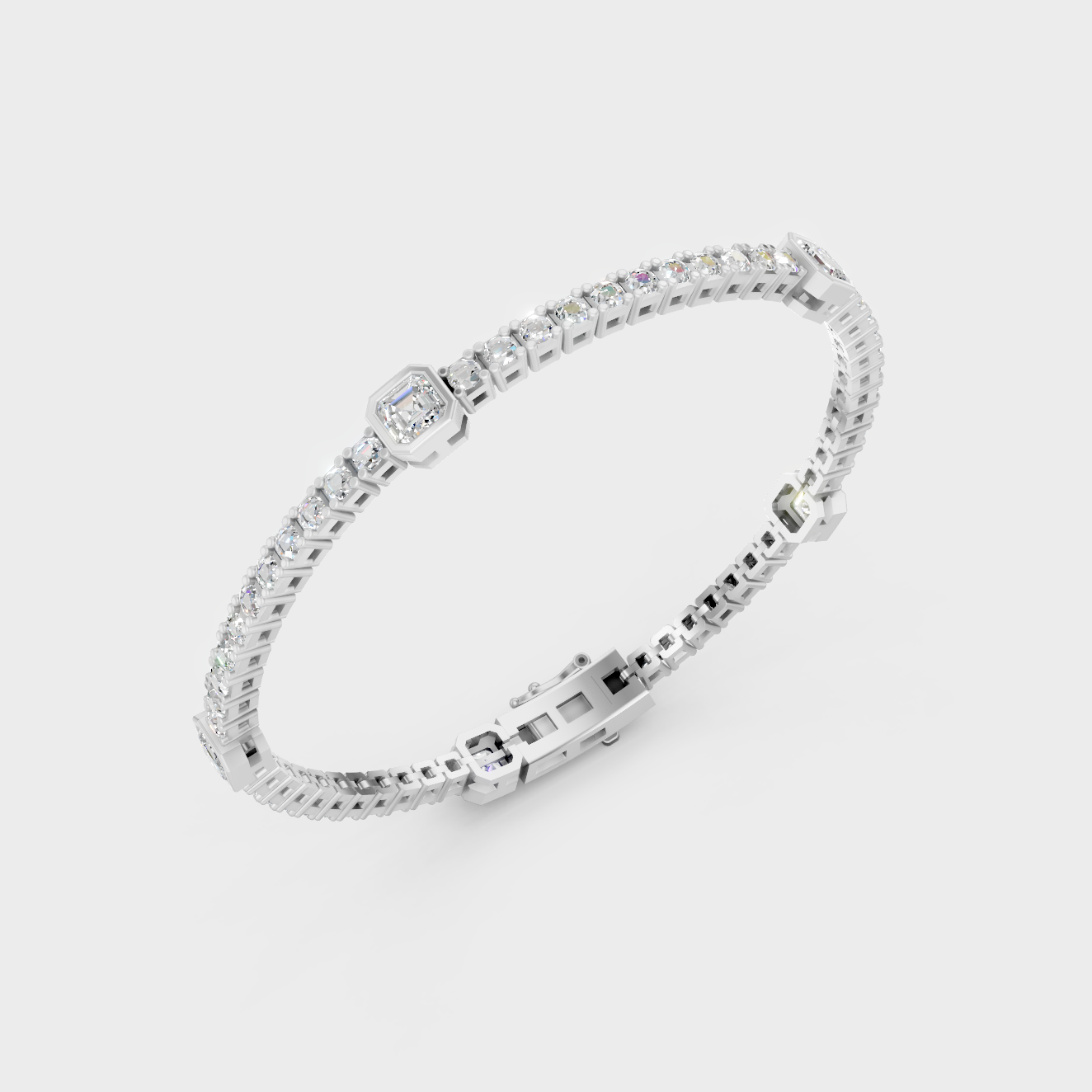 Elegant Lab-Grown Asscher Diamond Bracelet White Gold