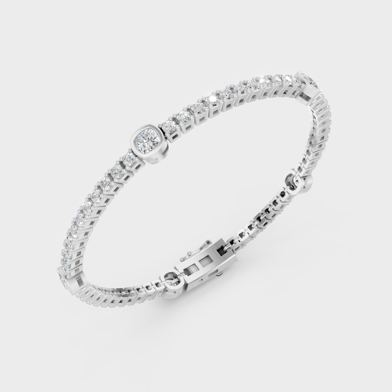 White Gold 4.42 Ct Lab Grown Diamond Tennis Bracelet Cushion Round Classic Style