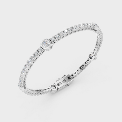 White Gold 4.42 Ct Lab Grown Diamond Tennis Bracelet Cushion Round Classic Style