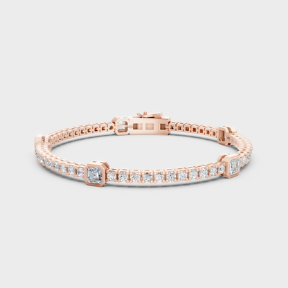 4.42 Ct Asscher Round Lab-Grown Diamond Tennis Bracelet Rose Gold