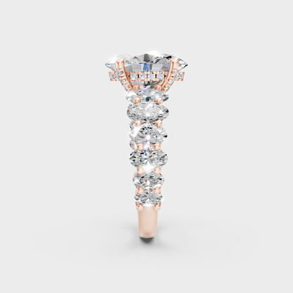  9K Rose Gold Oval-Cut Lab-Grown Diamond Hidden Halo With Hallmark Quality