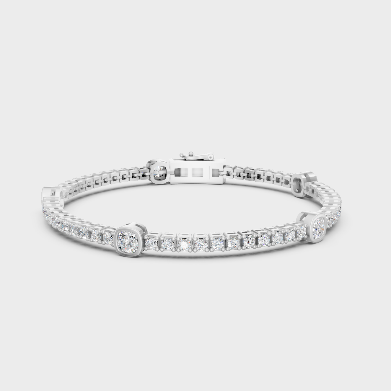 White Gold Lab Grown 4.42 Ct Diamond Tennis Bracelet Cushion And Round Cut GLI Certified