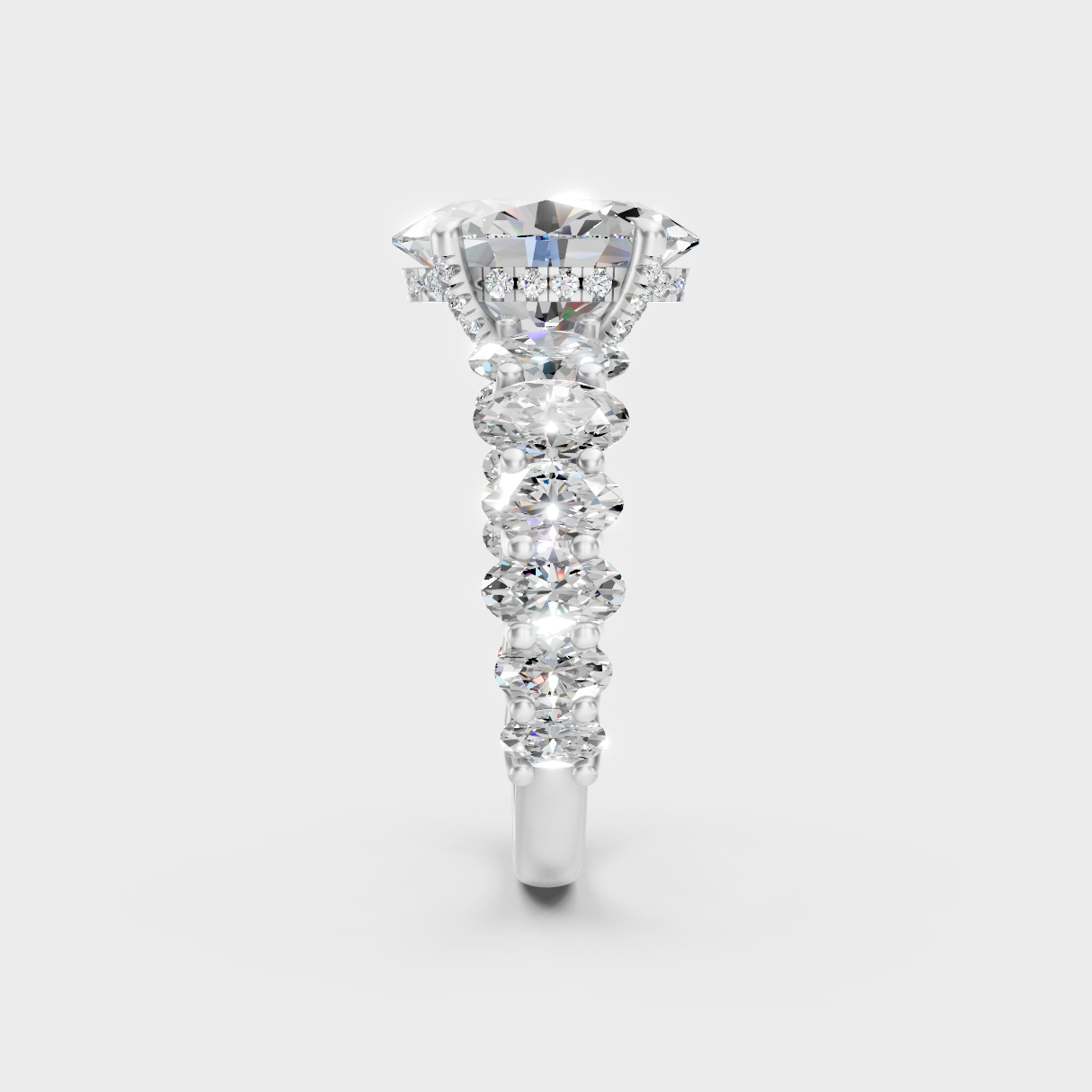  9K White Gold Oval-Shaped Lab-Grown Diamond Ring With Round Hidden Halo