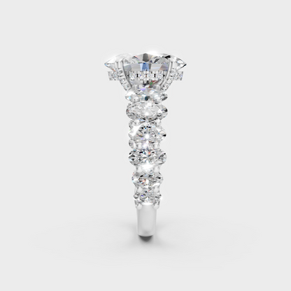  9K White Gold Oval-Shaped Lab-Grown Diamond Ring With Round Hidden Halo