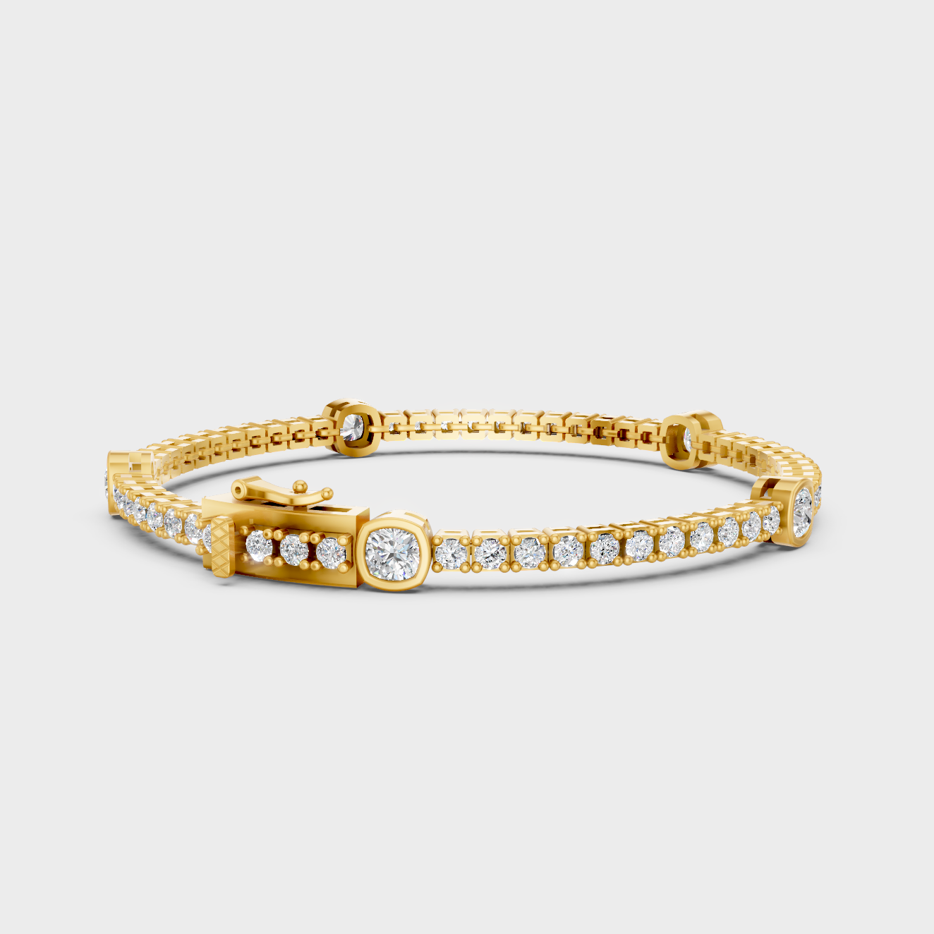9K 14K 18K Yellow Gold Diamond Tennis Bracelet Cushion Round 4.42 Ct Lab Created