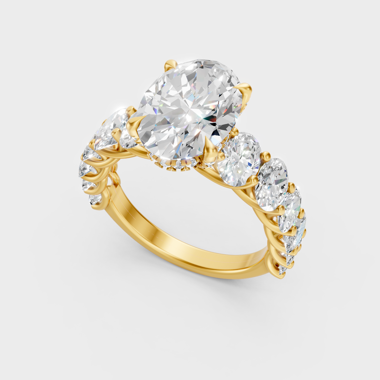 Classic 14K Yellow Gold Engagement Ring Featuring A Massive 7.13Ct Oval Lab Diamond