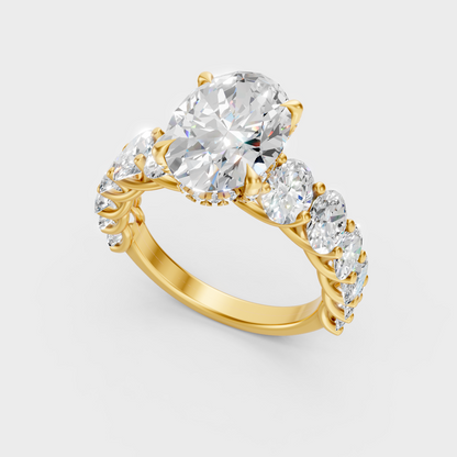 Classic 14K Yellow Gold Engagement Ring Featuring A Massive 7.13Ct Oval Lab Diamond