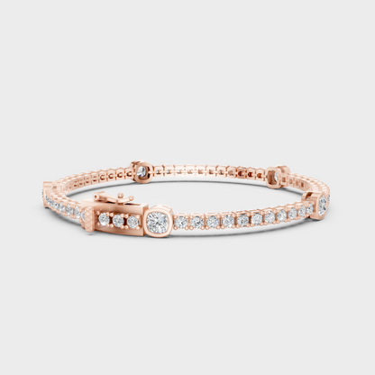 Rose Gold Luxury Diamond Tennis Bracelet Cushion And Round 4.42 Ct Lab Grown
