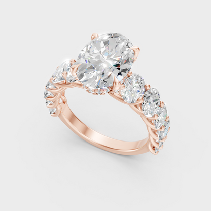Sleek 14K Rose Gold Engagement Ring Featuring A Certified 7.13Ct Oval Lab Diamond