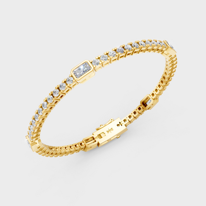 Elegant Yellow Gold Radiant And Round Diamond Tennis Bracelet 4.42 Ct Luxury Style