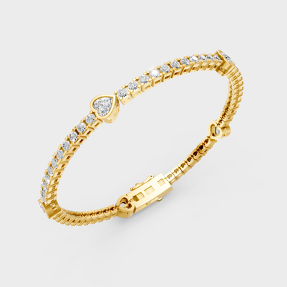Yellow Gold Lab Grown Heart And Round Diamond Tennis Bracelet 4.42 Ct Premium