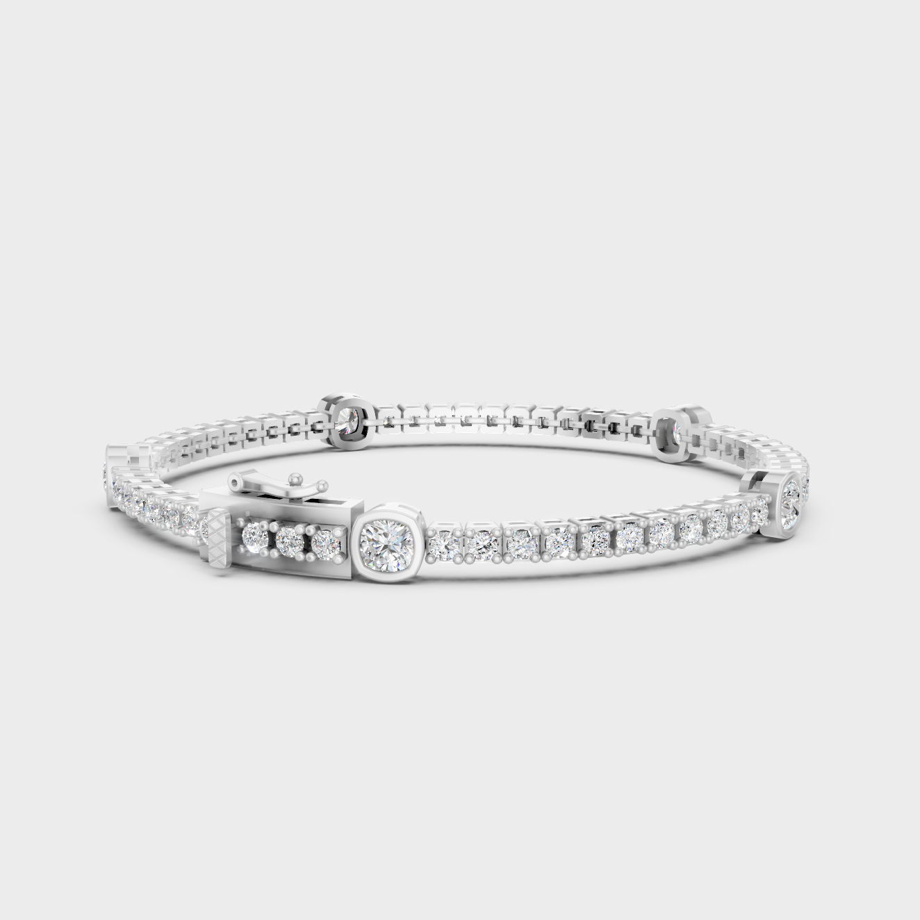 Platinum Cushion And Round Diamond Tennis Bracelet 4.42 Ct Premium Lab Grown Jewelry