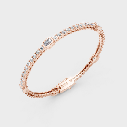 Rose Gold Luxury Emerald And Round Diamond Tennis Bracelet 4.42 Ct Lab Grown