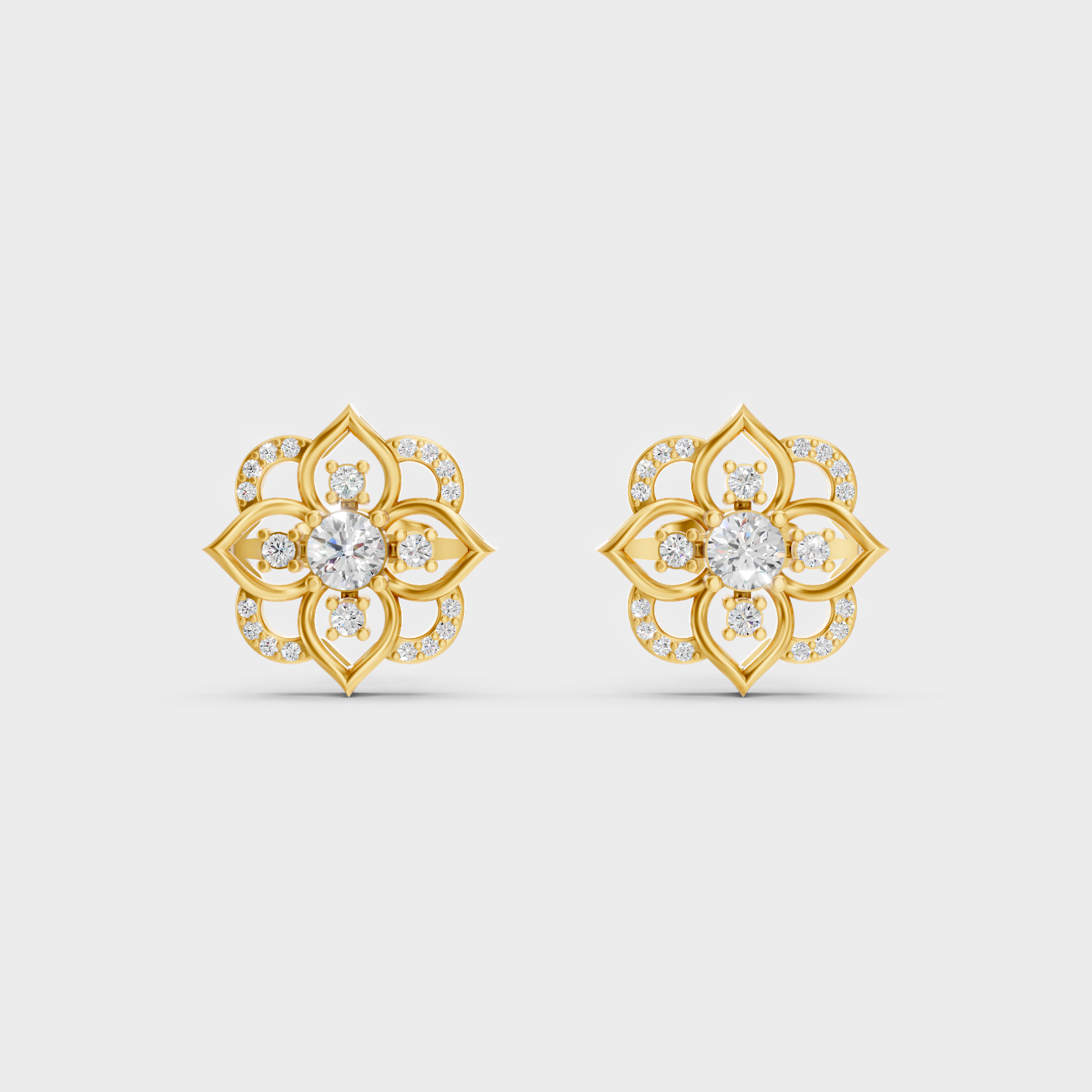 Yellow Gold Round Cut Diamond Stud Earrings 0.58 Ct Lab Created Brilliant Sparkle