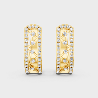 Elegant Yellow Gold Round Diamond Hoop Earrings 0.39 Ct Lab Created Everyday Wear