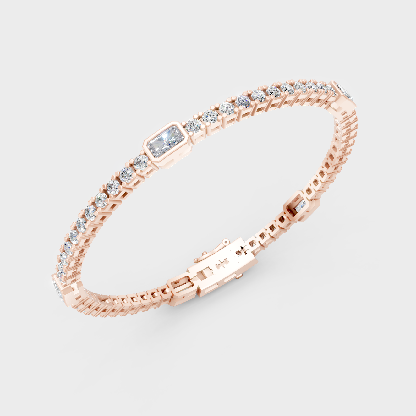 Rose Gold Luxury Radiant And Round Diamond Tennis Bracelet 4.42 Ct Lab Grown