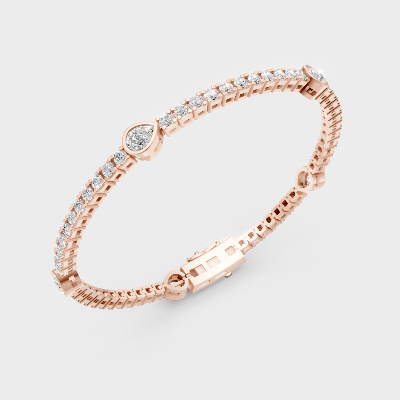 Rose Gold Luxury Pear And Round Diamond Tennis Bracelet 4.42 Ct Lab Grown