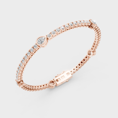 Rose Gold Luxury Pear And Round Diamond Tennis Bracelet 4.42 Ct Lab Grown