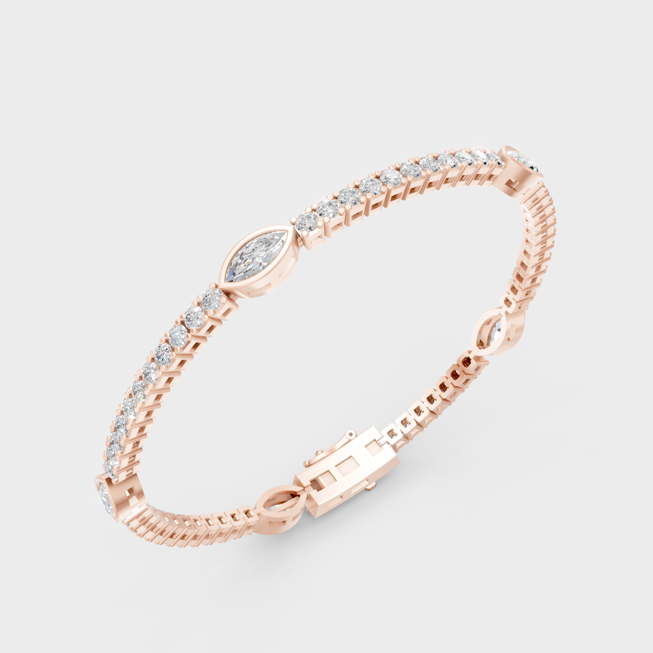 Rose Gold Luxury Marquise And Round Diamond Tennis Bracelet 4.42 Ct Lab Grown