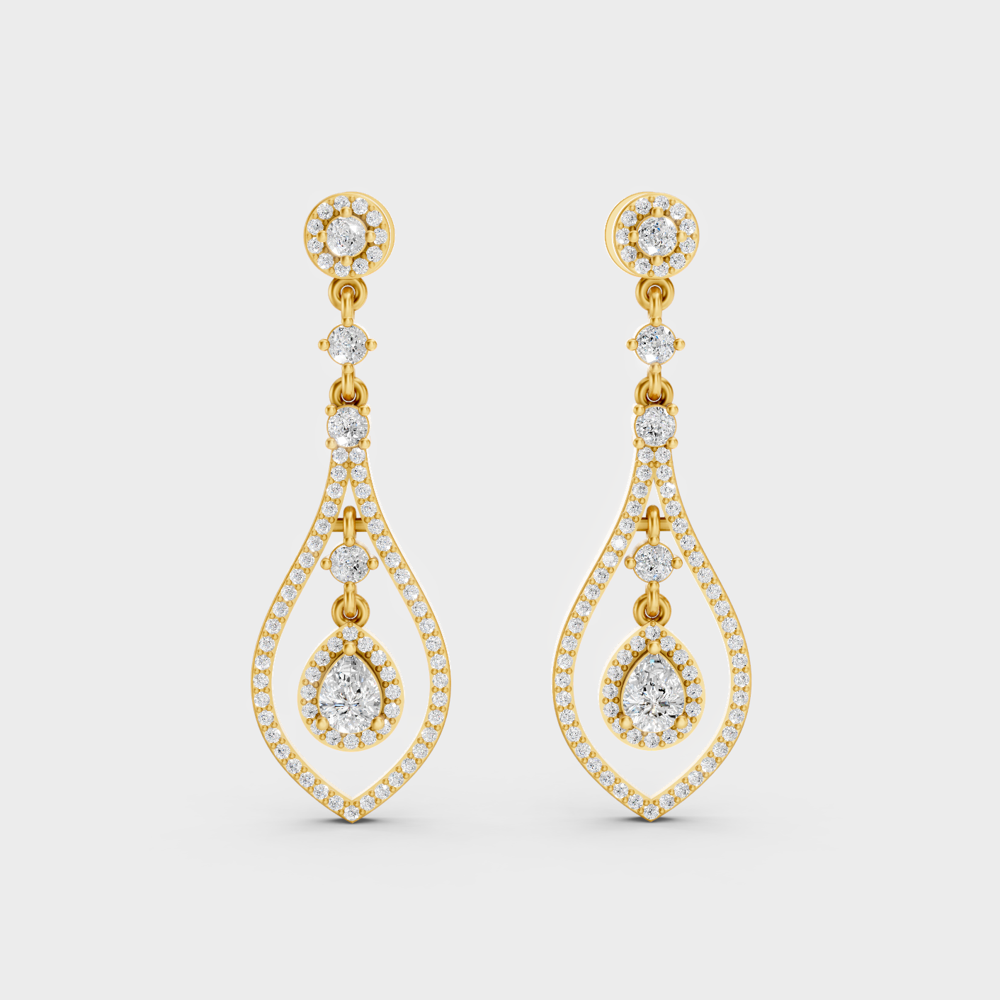 Elegant Yellow Gold Diamond Drop Earrings 1.29 Ct Lab Created Designer Jewelry