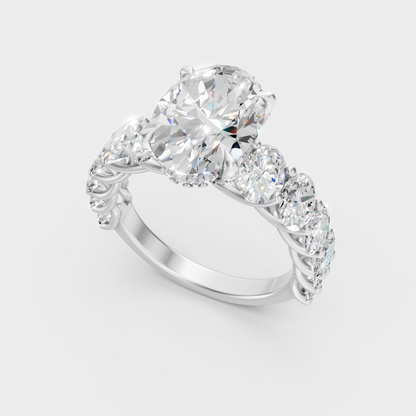 Sleek 18K White Gold Engagement Ring Featuring A 7.13Ct Oval Diamond Hidden Halo