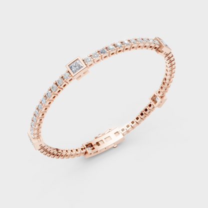 Rose Gold Princess And Round Diamond Bracelet 4.42 Ct Ethical Sparkle