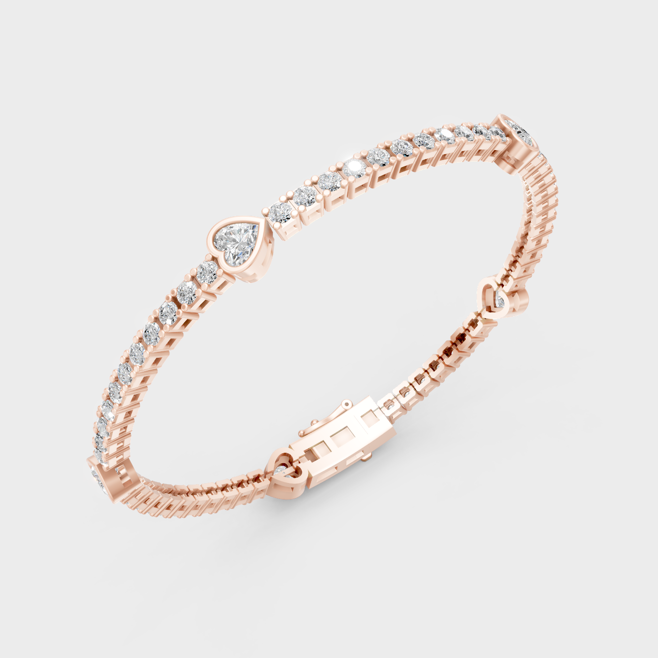 Rose Gold Luxury Heart And Round Diamond Tennis Bracelet 4.42 Ct Lab Grown