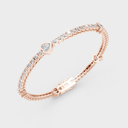 Rose Gold Luxury Heart And Round Diamond Tennis Bracelet 4.42 Ct Lab Grown