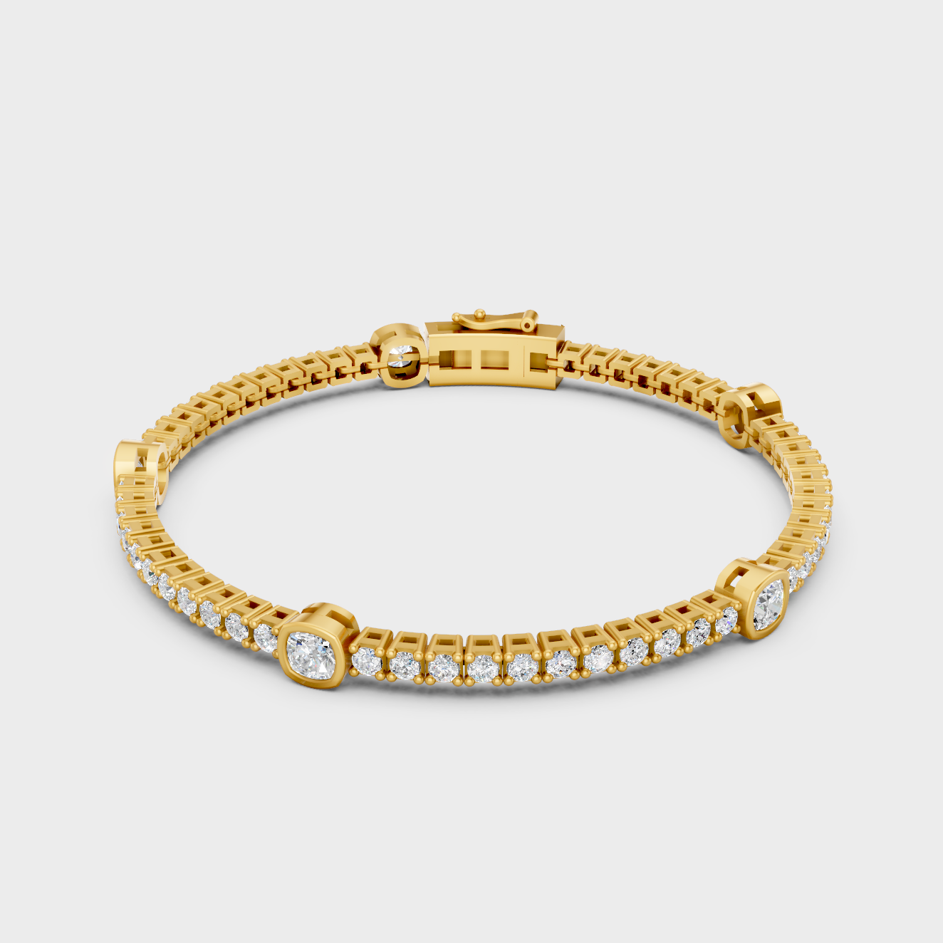 Yellow Gold Lab Grown Diamond Tennis Bracelet Cushion Round 4.42 Ct Premium