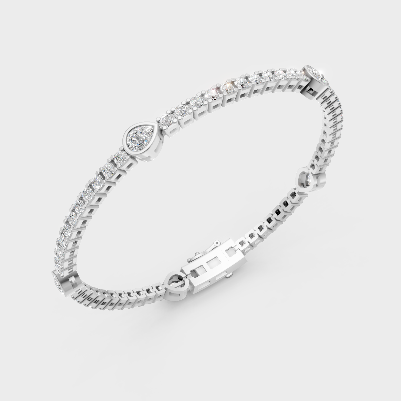 Platinum 950 Pear Round Diamond Tennis Bracelet 4.42 Ct Timeless Luxury
