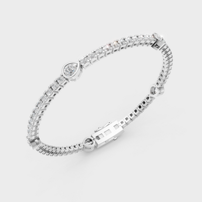 Platinum 950 Pear Round Diamond Tennis Bracelet 4.42 Ct Timeless Luxury