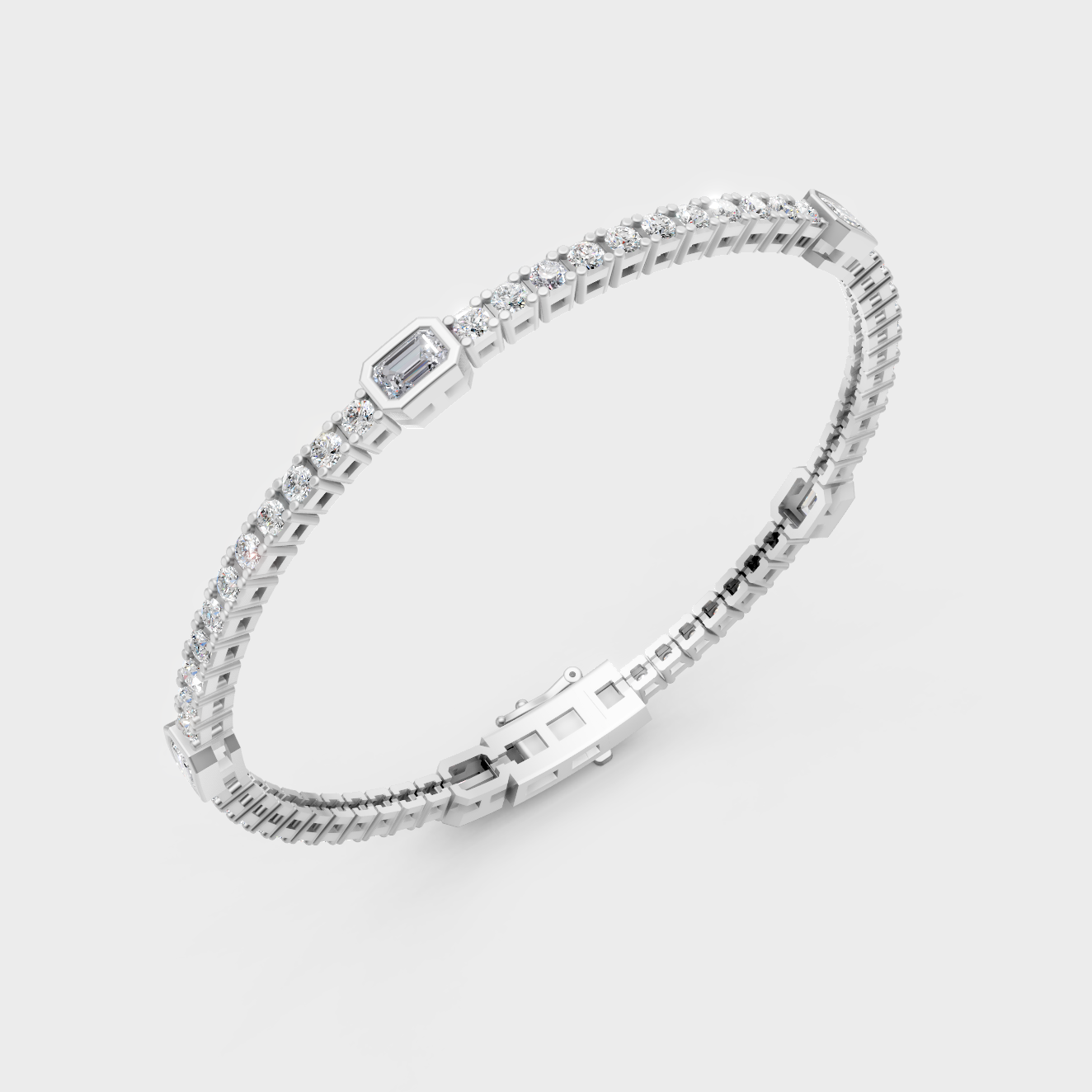 Platinum 950 Emerald Round Diamond Tennis Bracelet 4.42 Ct Luxury Design