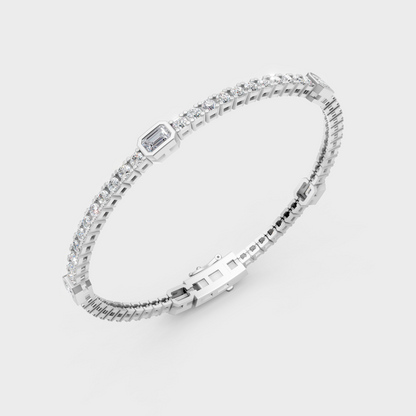 Platinum 950 Emerald Round Diamond Tennis Bracelet 4.42 Ct Luxury Design