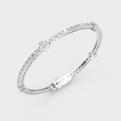 White Gold 4.42 Ct Lab Grown Heart Round Diamond Tennis Bracelet Classic Style