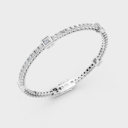 Platinum 950 Princess Round Diamond Tennis Bracelet 4.42 Ct Timeless Luxury