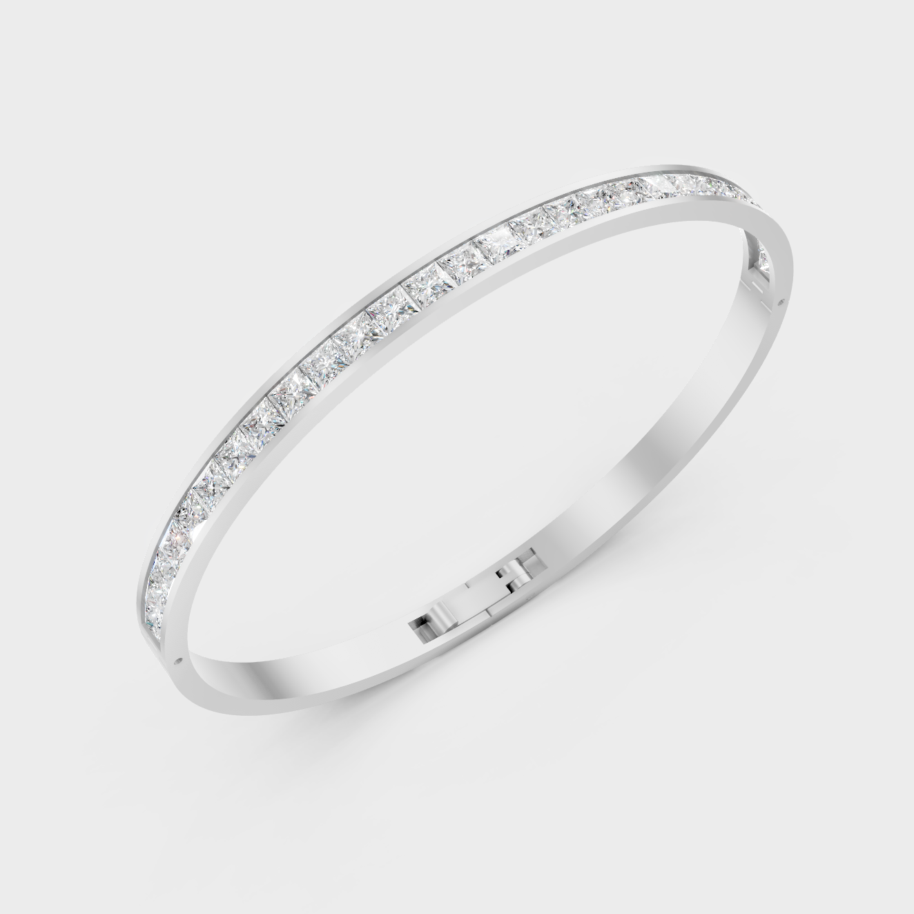 White Gold Princess Cut Diamond Oval Bracelet 3.81 Ct Modern Luxury Design