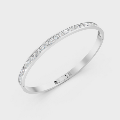 White Gold Princess Cut Diamond Oval Bracelet 3.81 Ct Modern Luxury Design