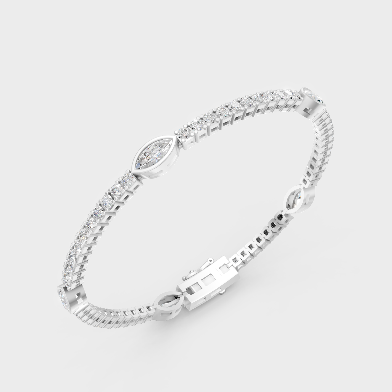 Platinum 950 Marquise Round Diamond Tennis Bracelet 4.42 Ct Luxury Design