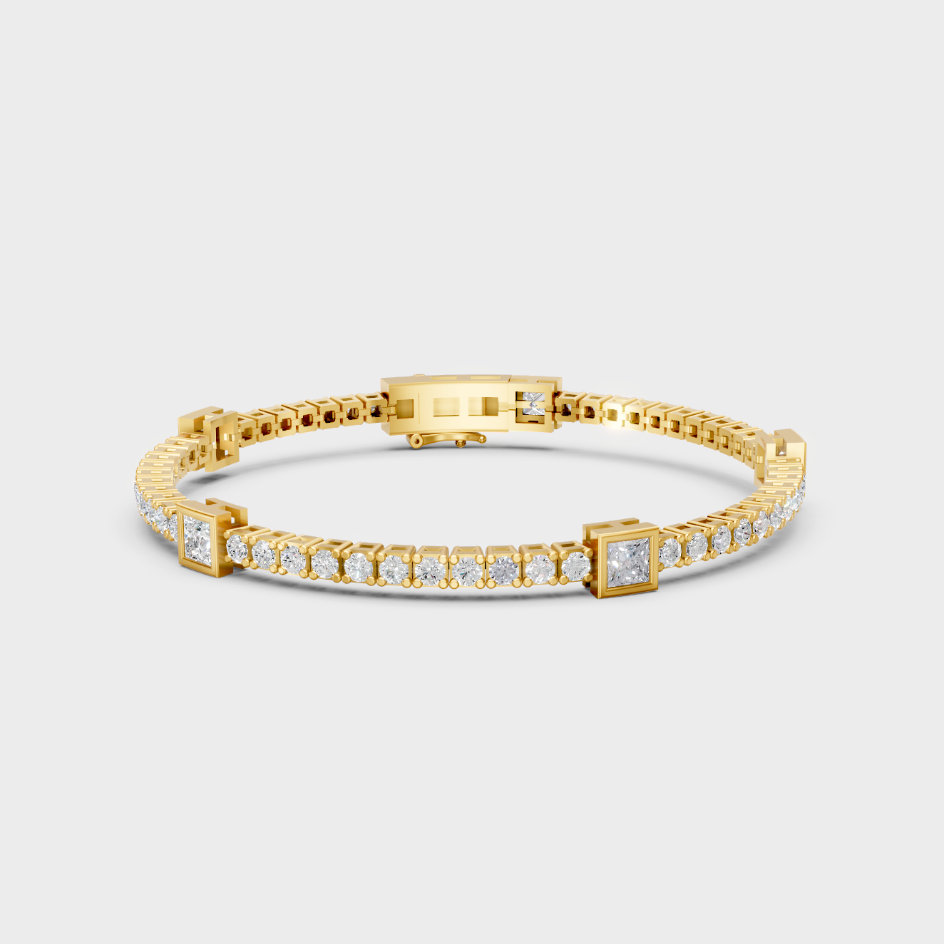 4.42 Ct Princess And Round Cut Lab Grown Diamond Tennis Bracelet In Yellow Gold Luxury Design