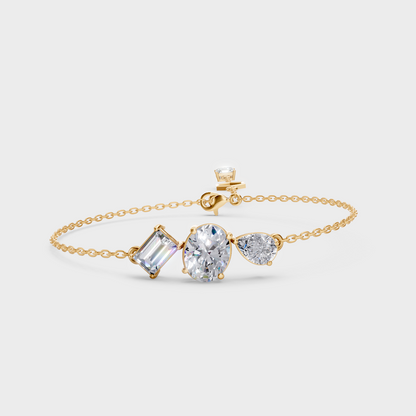 3.25 Ct Multi Shape Lab Grown Diamond Chain Bracelet In Yellow Gold Designer Luxury Jewelry
