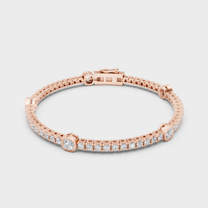 Rose Gold Cushion And Round Diamond Tennis Bracelet 4.42 Ct Elegant Jewelry