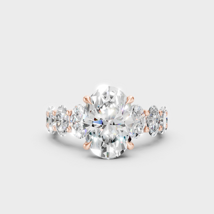 Romantic 18K Rose Gold Hidden Halo Ring With 7.13Ct Oval Lab-Grown Diamond
